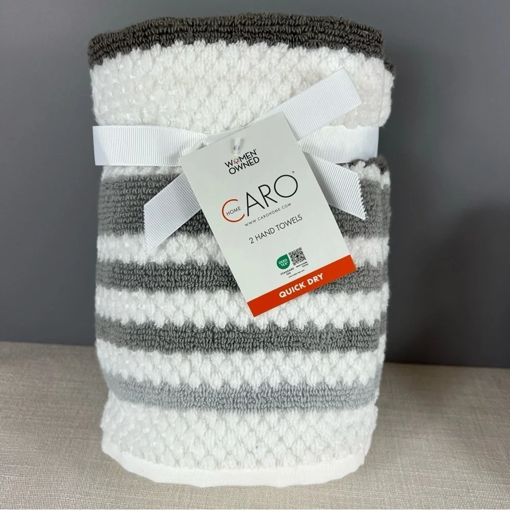 Set of 6 Caro Home 2 Hand Towels 4 Washclothes Gray White Stripes Cotton NEW